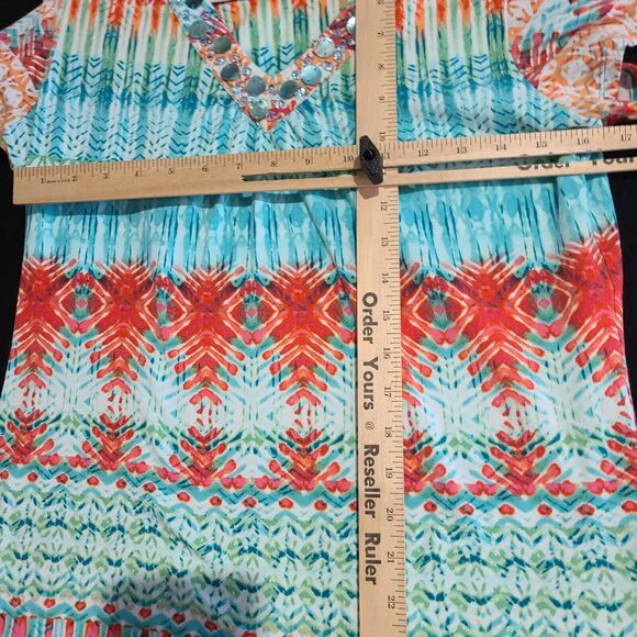 Ruby Rd Petites Womens Blouse Multi-Color Size PS Cotton Blend Stretch Pullover - Picture 3 of 12